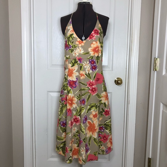 Rave Stretch Cotton Made USA Vintage Open Back Tie Neck A Line Floral Dress XL - Picture 2 of 15